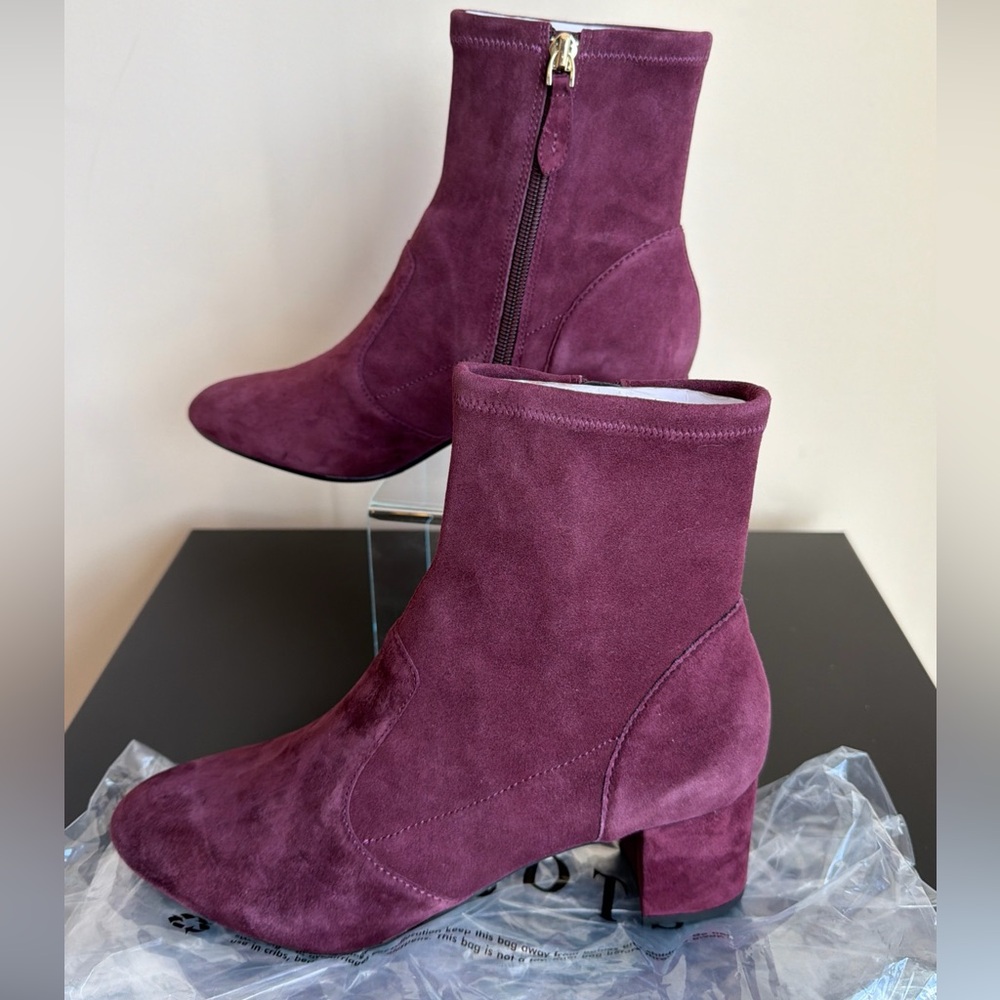 Talbots Pardo Suede Ankle Boots Rich Burgundy Zip Up Heeled Size 8 NEW $219